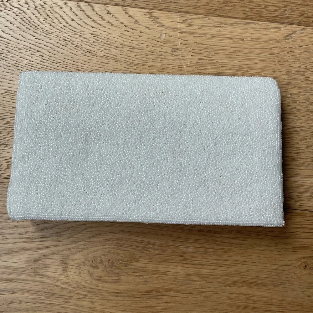 Vintage white beaded clutch with gold detail
